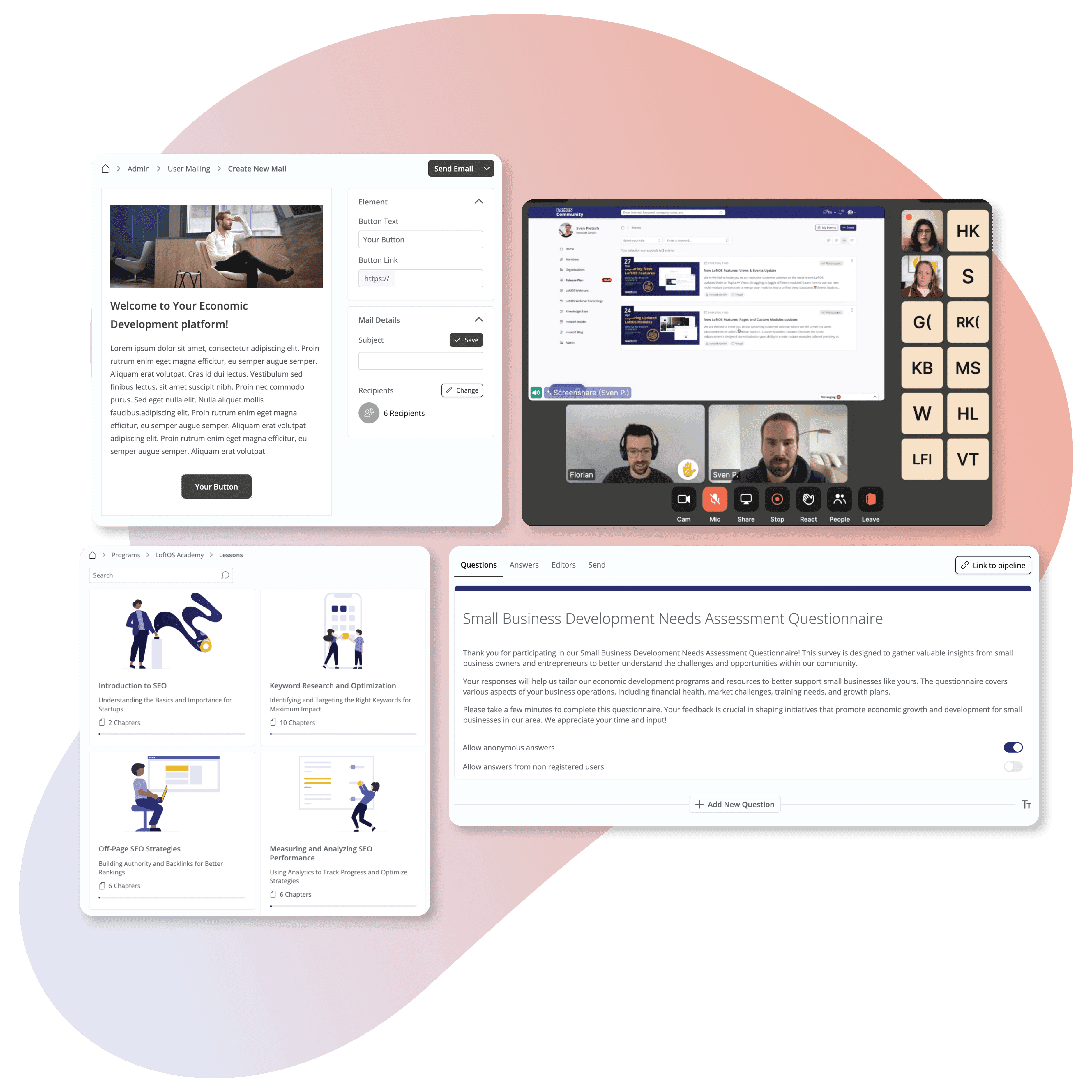 Screenshot of User Mailing, Video, Programs and Forms feature to have an active regional innovation network