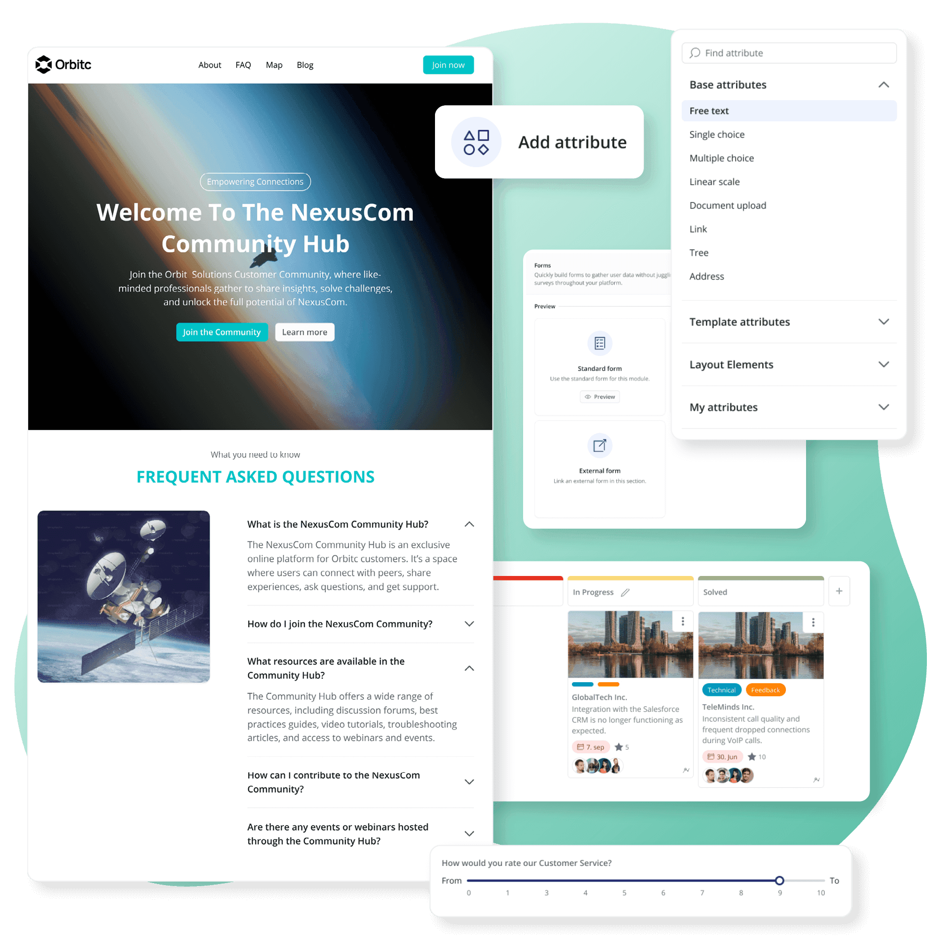 Screenshot of pages, attributes, pipelines showcasing the flexibility you can have with a dedicated customer community platform
