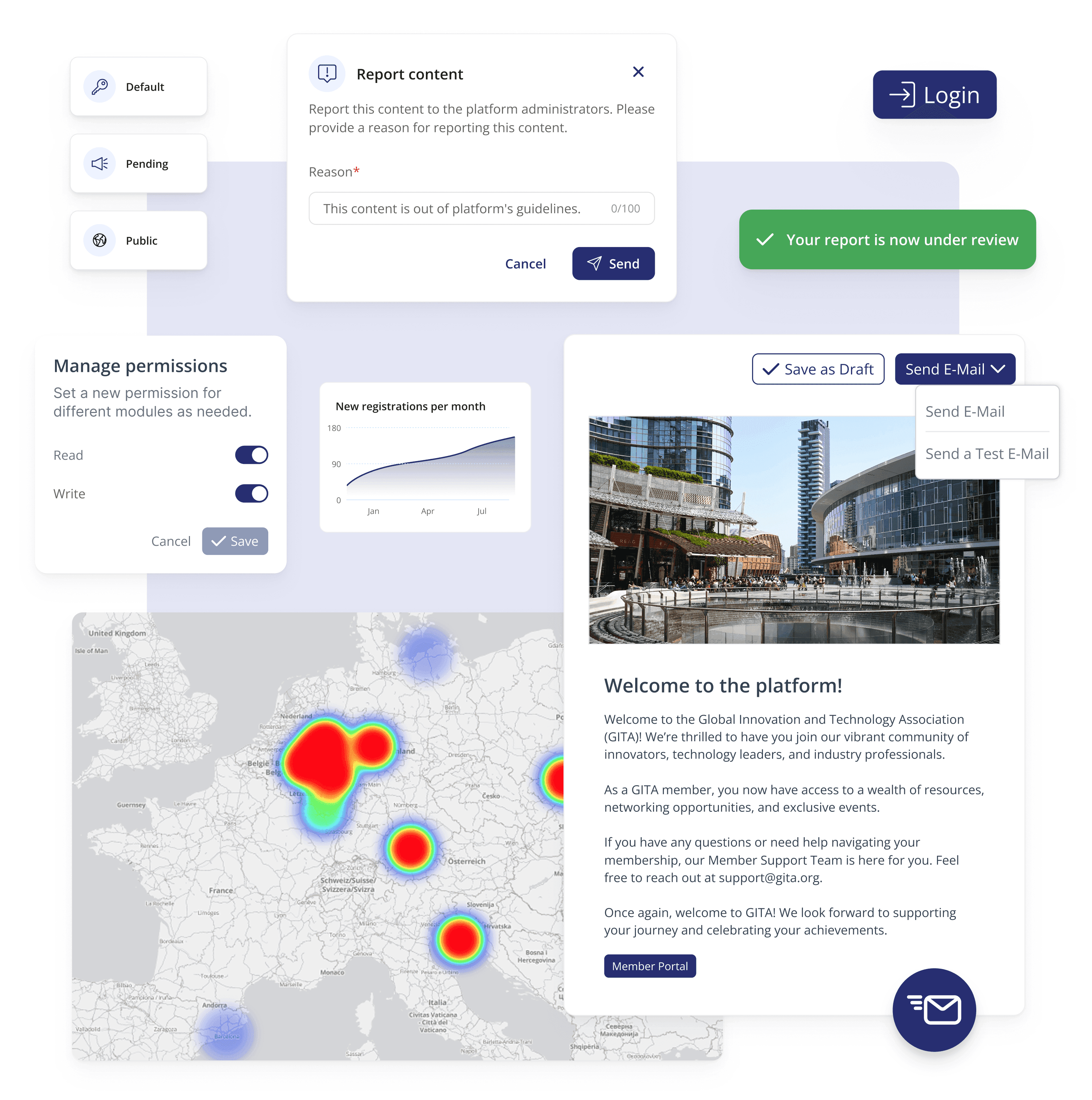 LoftOS admin dashboard for managing roles, permissions, and platform usage analytics